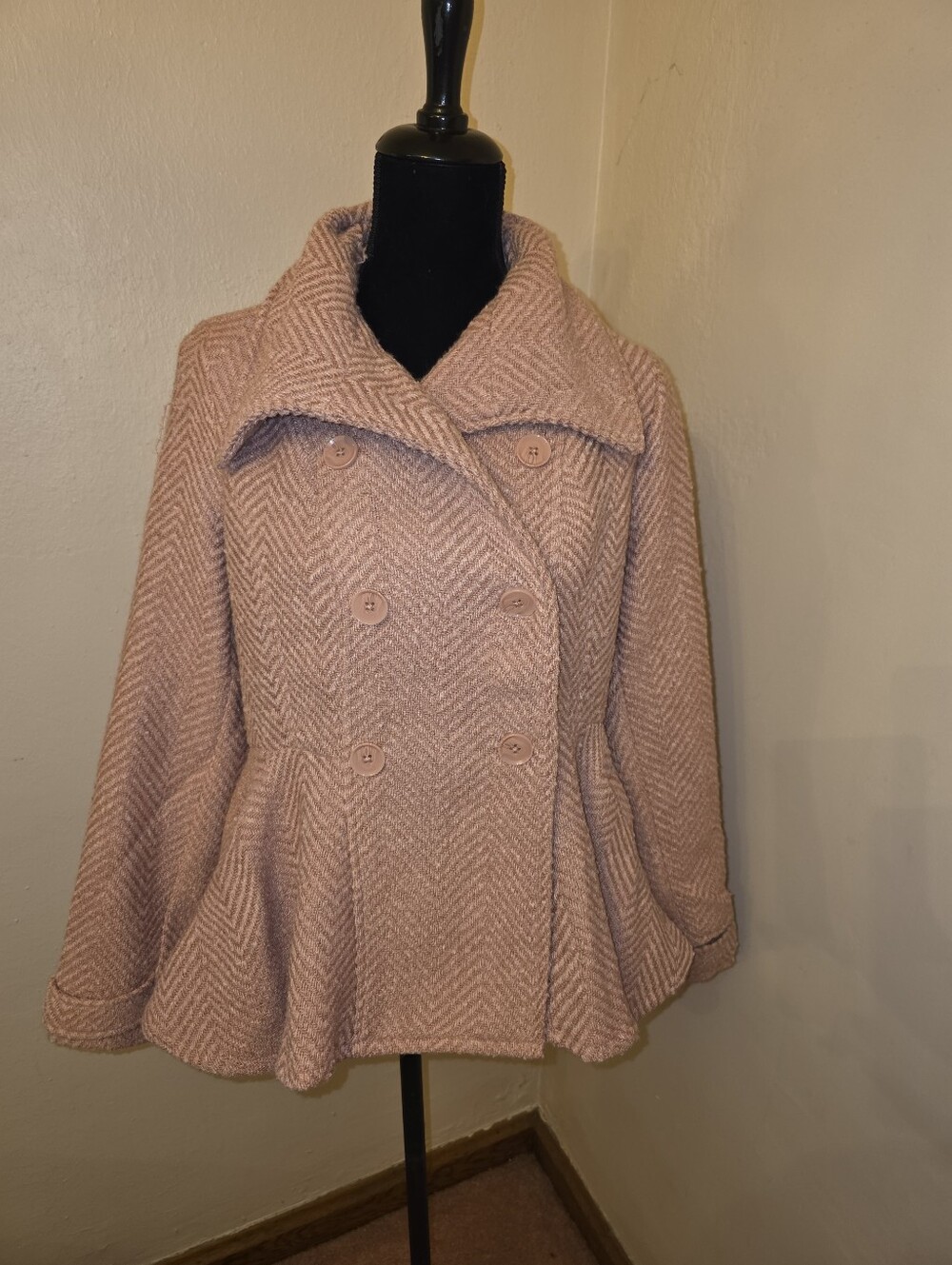 torrid Dusty Rose Double-Breasted Peplum Pea Coat